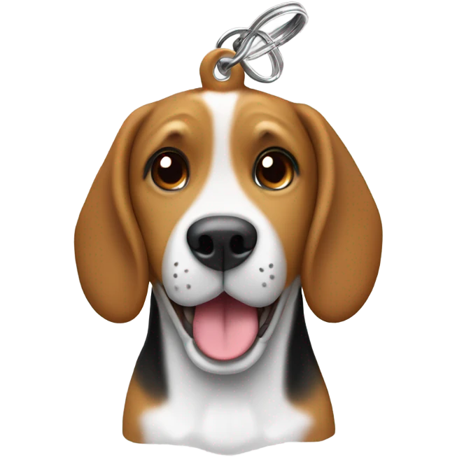 Happy brown beagle, dog tag with the name “MOE” on it emoji