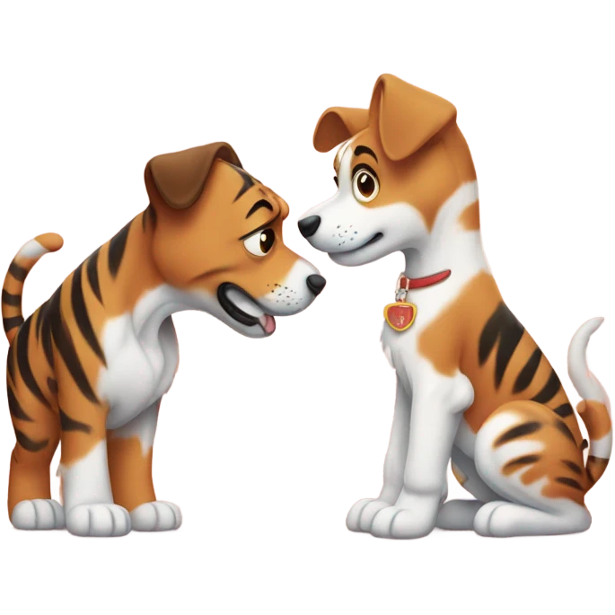 A dog Tiger surrenders to a puppy. emoji
