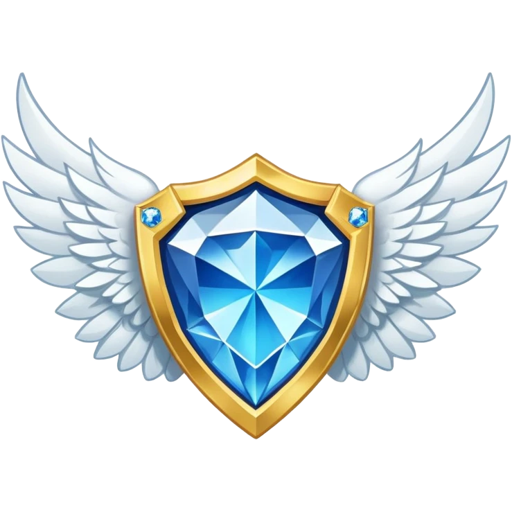 Gold shield with white wings, a big blue diamond in the center and VIP label emoji