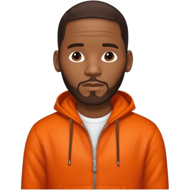 R. Kelly with dark brown hair, orange outfit emoji