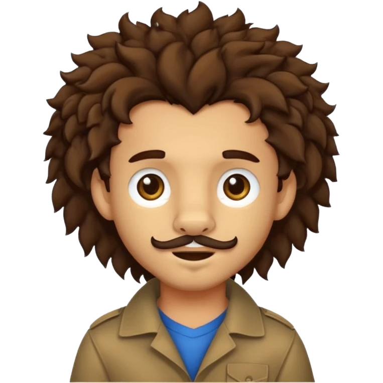Make a cute boy lion with curly dark brown hair with a disconnected goatee and medium skin emoji