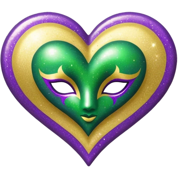 Gold, purple and green glitter Mardi Gras heart emoji