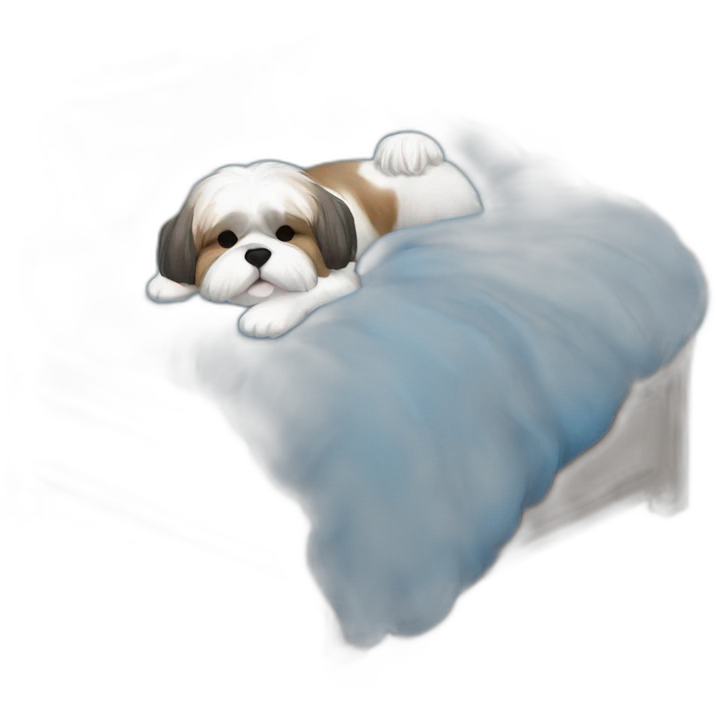 Shih tzu sleeping in fluffy blue bed emoji