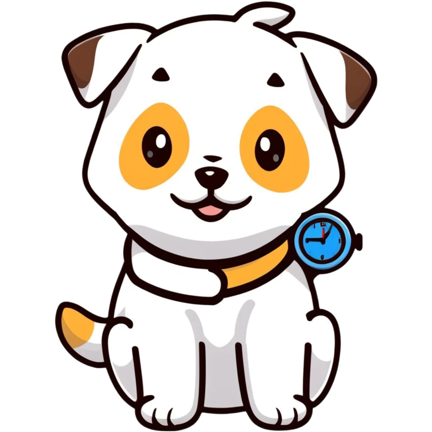 cute puppy holding a digital clock emoji