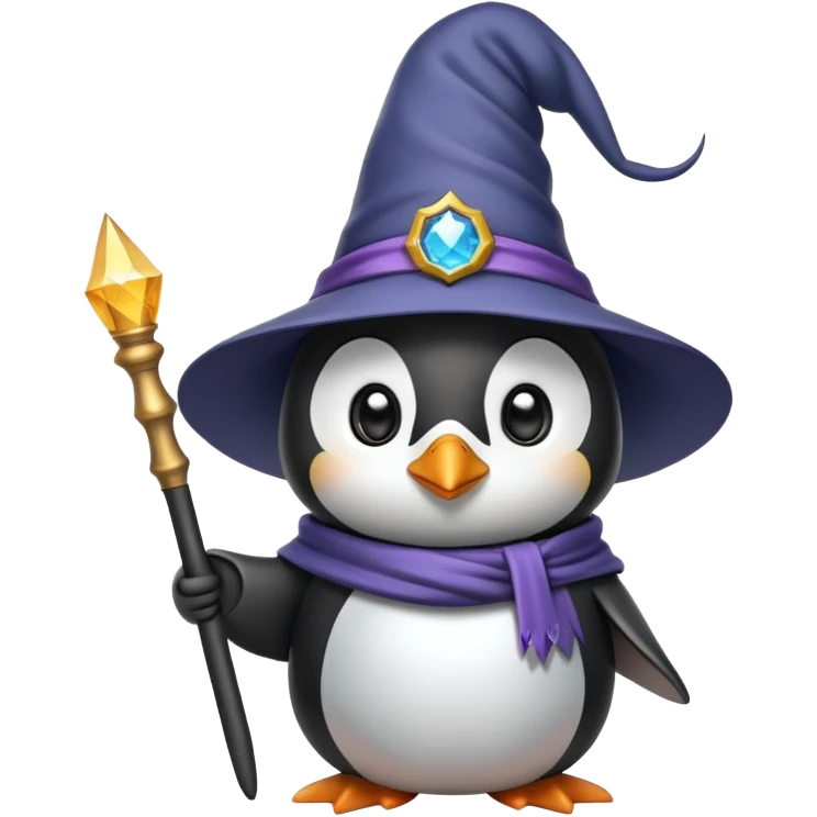 penguin wizard with magic wand and wizard hat emoji