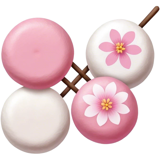 3 plain round dango with Sakura flower  emoji