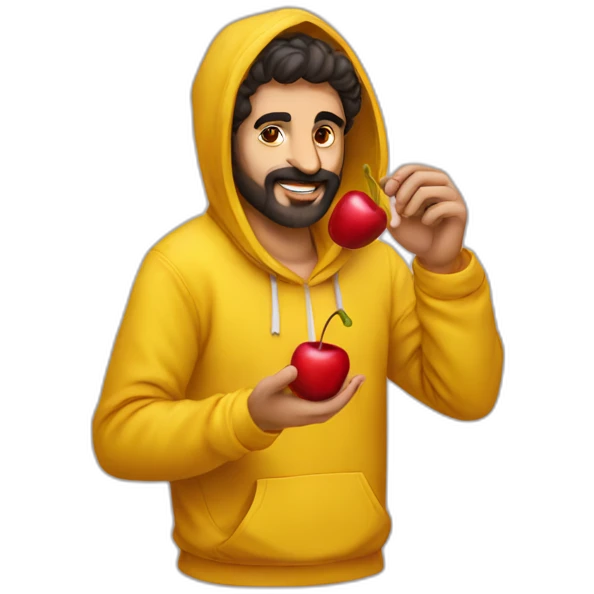 Armenian men in yellow hoodie eating cherries emoji