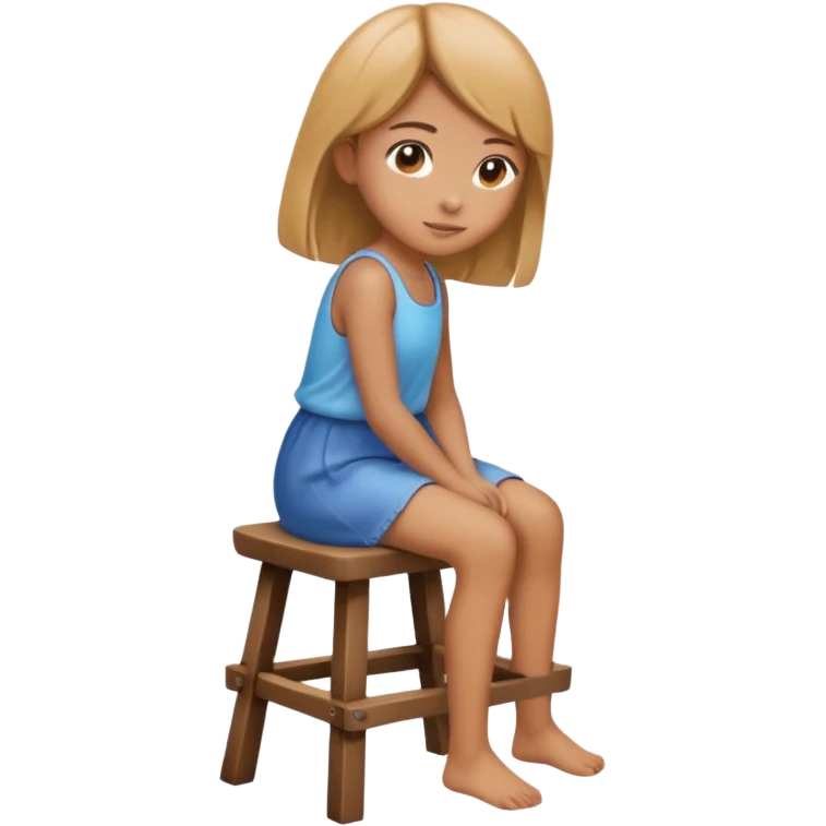 A vector emoji icon of a young girl sitting on a simple wooden stool. She is facing away from the viewer, with her back fully towards us emoji