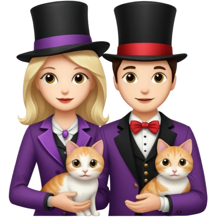 magician couple and their pet cat emoji