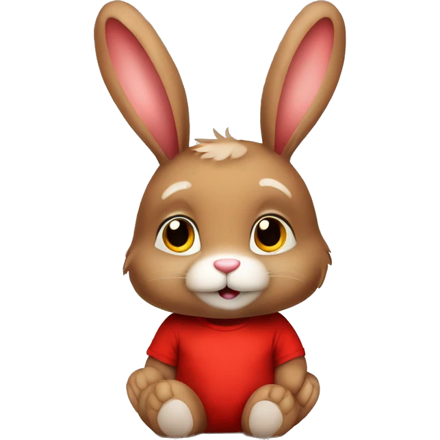 Cute Fluffy brown bunny rabbit teddy wearing red tshirt sitting  emoji