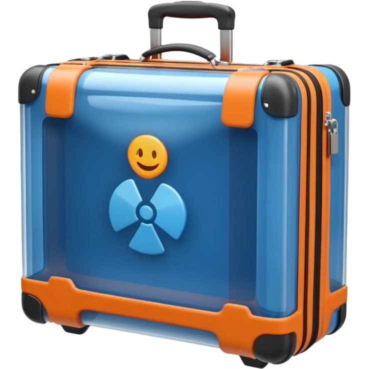 3D render of Suitcase Scan, X-Ray imaging aesthetic, translucent materials showing internal structure, orange and blue airport security style scan of a bag, medical scan style, emoji style, isolated on white background --v 6.0. emoji