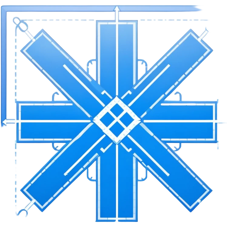 blue blueprint plan with white lines, dotted path, and X mark emoji