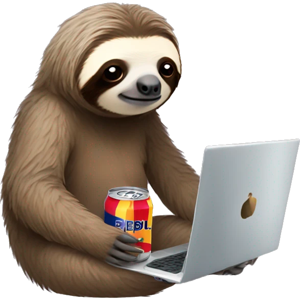 sloth with RedBull can and laptop emoji