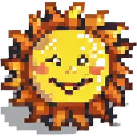 A pixel art representation of a sun with a happy face emoji