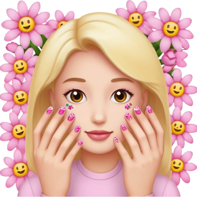nails emojis, nail artist flowers all pink and aesthetic emoji