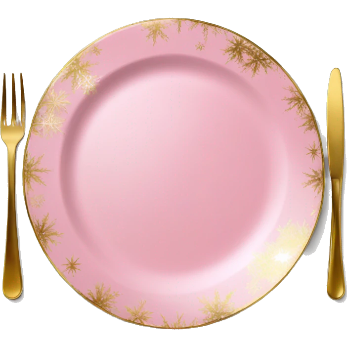 Realistic laying flat empty gold and pink christmas charger plate. emoji