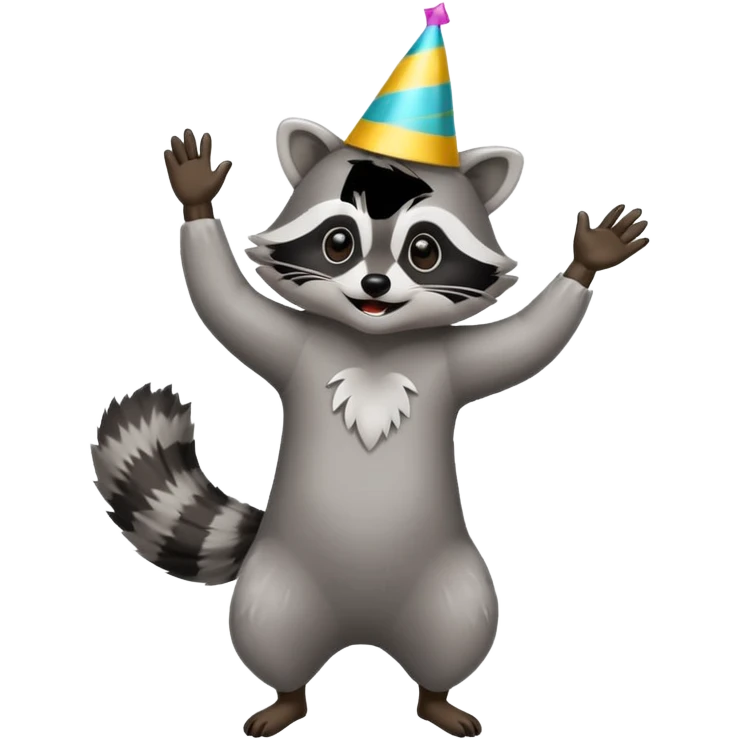 a full body raccoon celebrating / dancing  emoji