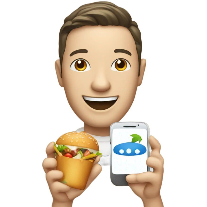 smiling person smartphone showing food emoji