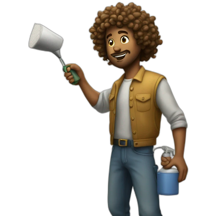 curly man painting wall with spray in hand emoji