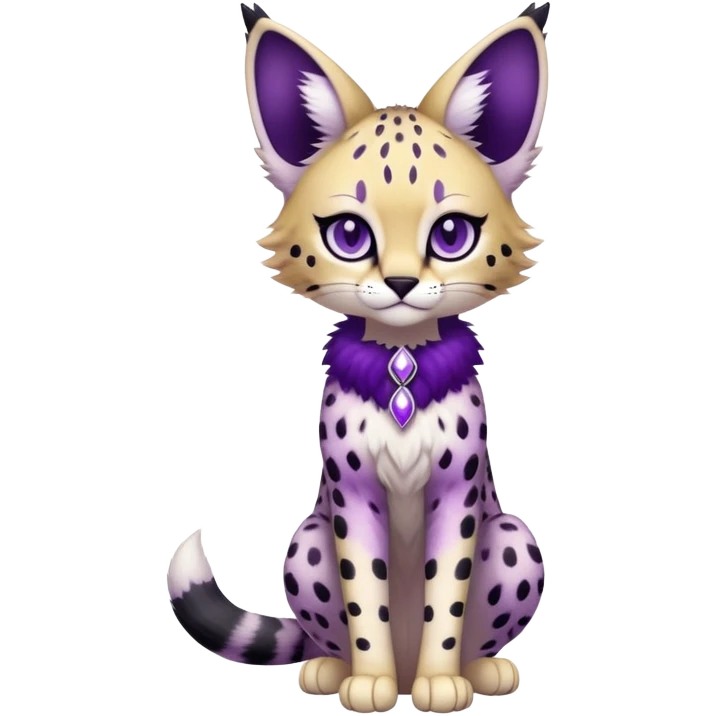 Kawaii Cute Edgy Black Purple White ethereal Serval-Fionbri-Vernid full body emoji