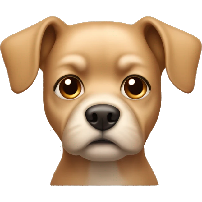Small light brown dog with small pointy ears that looks grumpy emoji