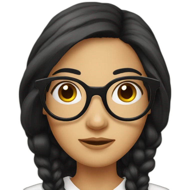 nerd woman with big black glasses and long black hair emoji