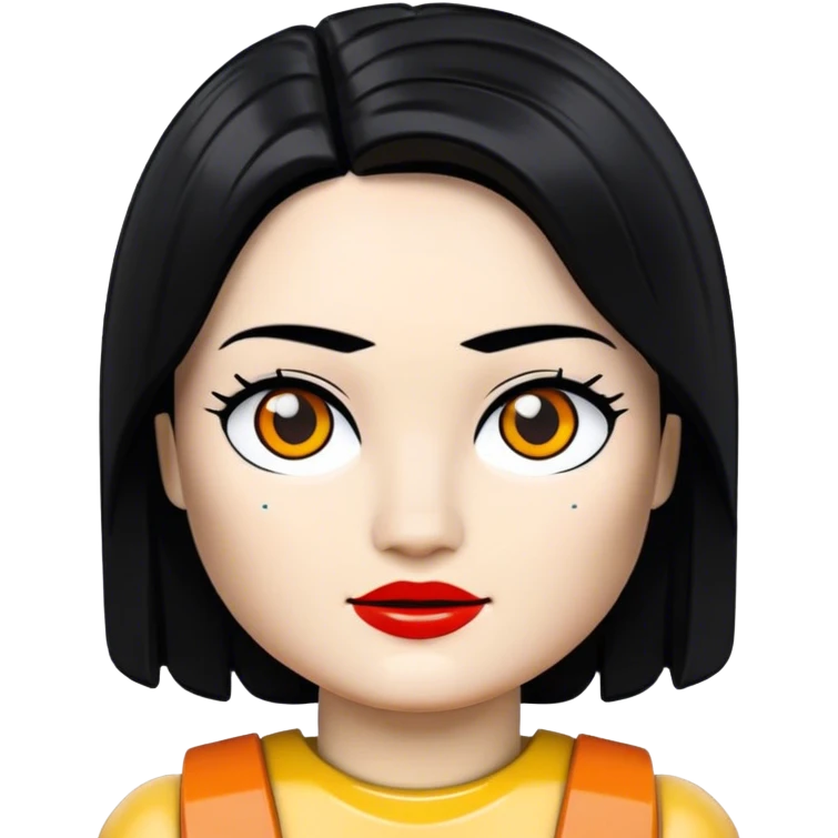 Chica con pelo negro y lego y blanca su piel emoji