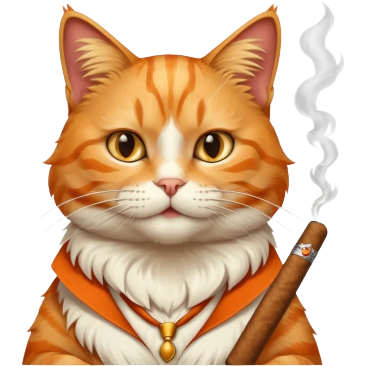 fluffy white and orange cat smoking a cigar emoji
