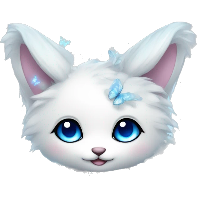Edgy Cute gorgeous sparkly ethereal white fantasy animal with blue eyes sona with flowers and butterflies emoji