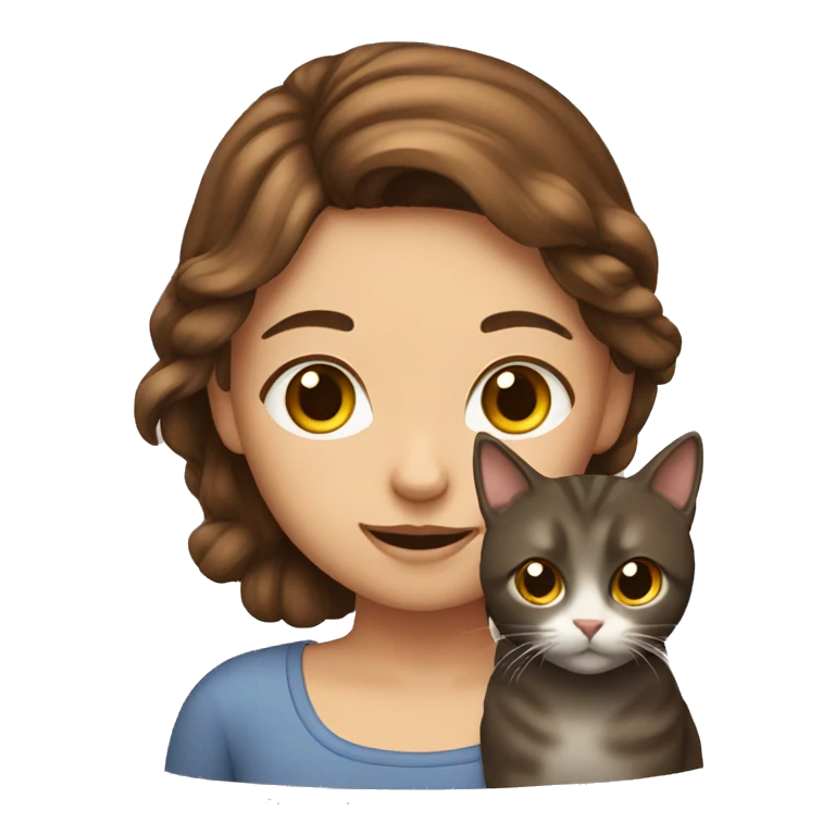 Brown haired girl with cat emoji