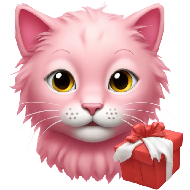 A pink kitty wishing a lion Merry Christmas Eve emoji