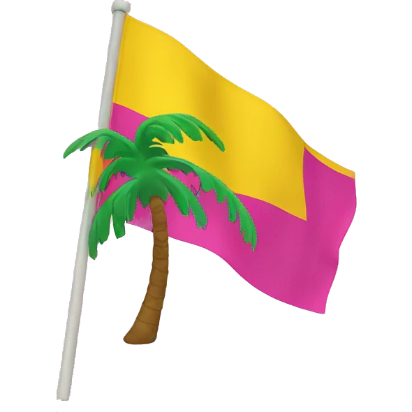 floptropica flag with a pink background and yellow stripes and there is a palm tree in the midle emoji