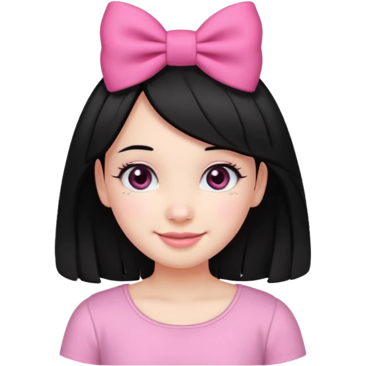 Girl with cute black  eyes  and black hair and pink bow in her side of her hair emoji