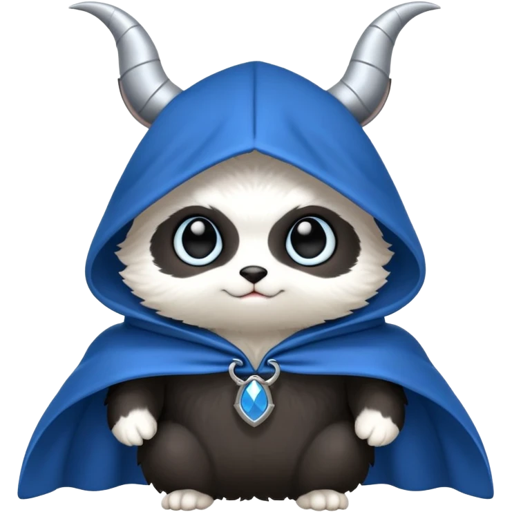 small creature with blue cloak, black body, white eyes, tiny horns under the hood emoji