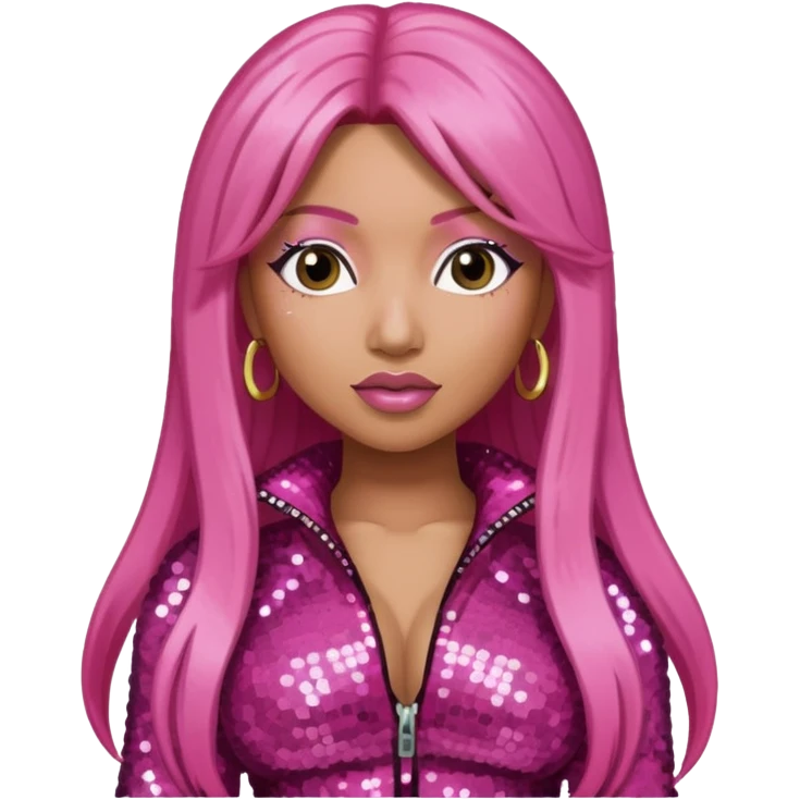 Nicki Minaj with long pink hair, dark pink sequin outfit  emoji