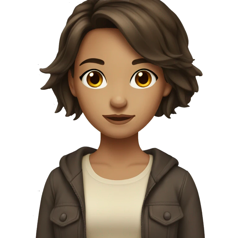 Girl brunette medium length hair brown eyes emoji