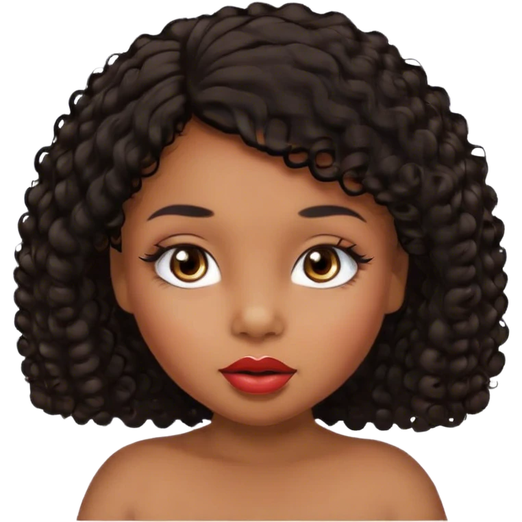 Glamourous, brown skin tone, very beautiful toddler, with big plump lips, long long lashes, black curly smooth short hair, brown eyes emoji