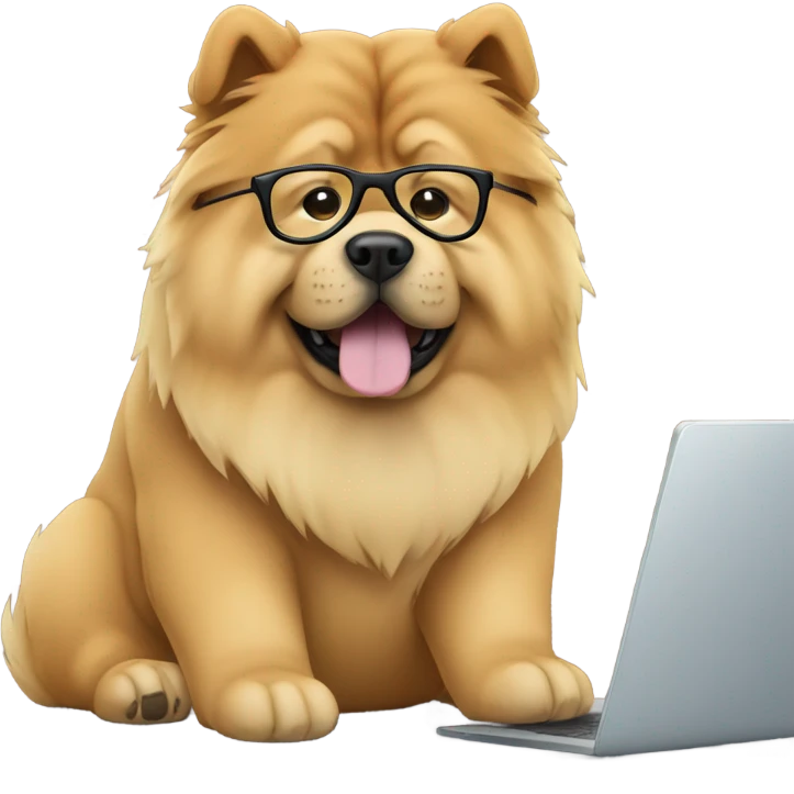 chow chow with glasses working on computer emoji