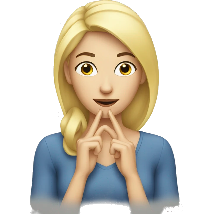 Blond woman with hand touching her nose emoji