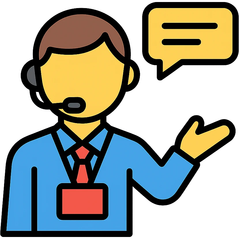 travel guide giving a tour with a speech bubble icon emoji