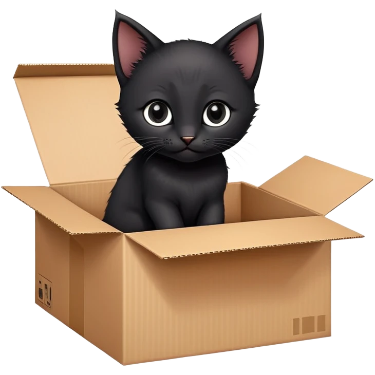  A very cute black young kitten cat with one's head tilted to one side poked its paws out of the cardboard big box and placed them on top of it emoji