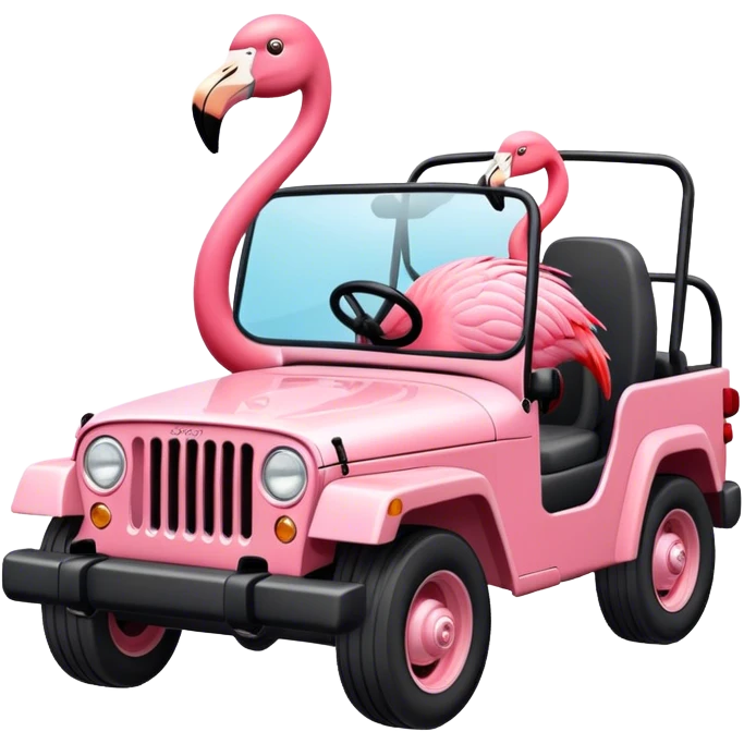 Flamingo driving jeep emoji
