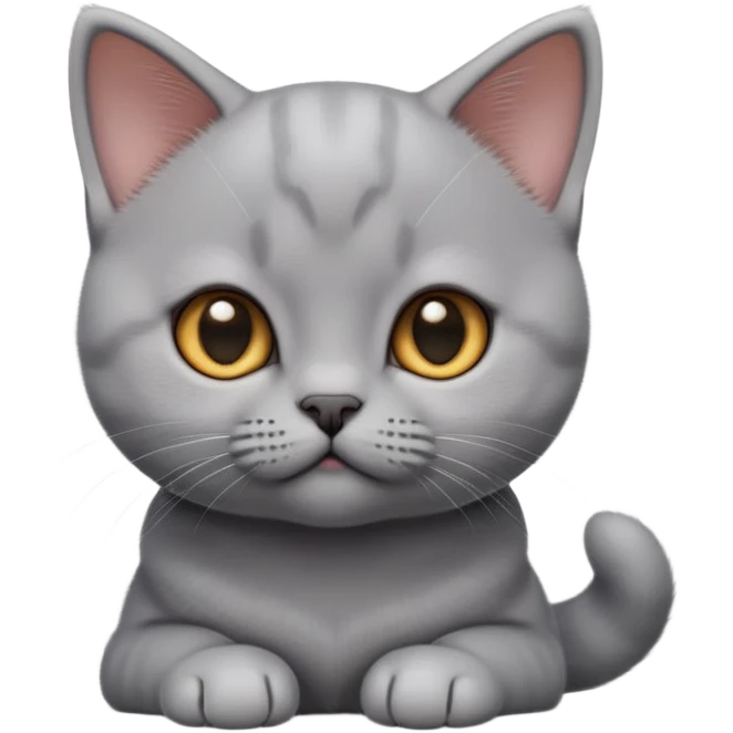 cinematic-cute-realistic british shorthair-kitten cat-portrait-emoji,-head-tilted-playfully-and-inquisitively,-sleek-solid-grey-fur,-simplified-yet-adorable-features,-highly-detailed,-glowing-with-a-warm,-friendly-glow emoji