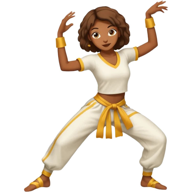 Mulher dançando capoeira com roupa de capoeira  emoji