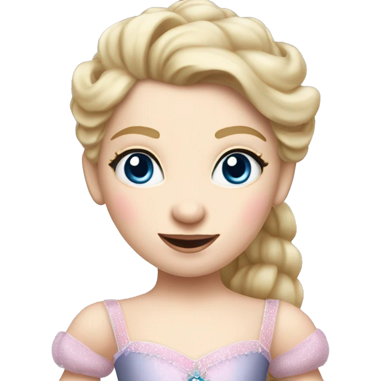 A sugar plum fairy ballerina performing in the nutcracker ballet. she has blue eyes, blonde hair, and pale skin. She is dancing ballet emoji