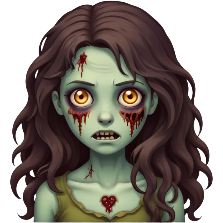 girl zombie with long dark bown wavy hair emoji