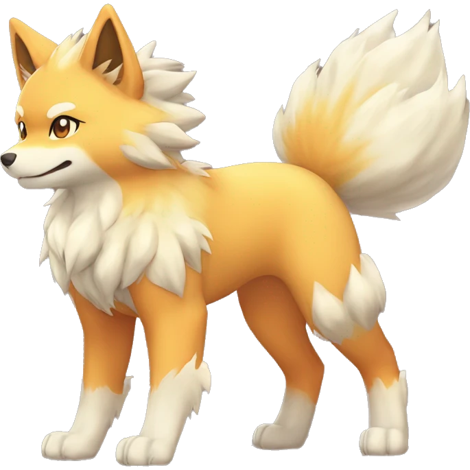 Colorful Shiny Kawaii Cute Arcanine—Vulpix-Ninetails-Shiba-Inu-Fakémon-Pokémon full body emoji