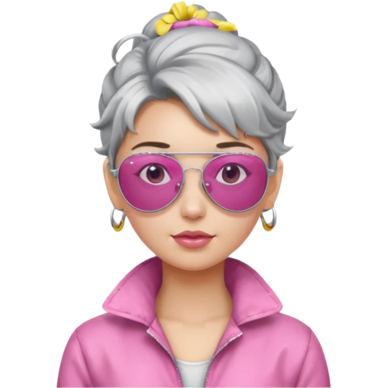 Girl with silver messy updo and pink aviators emoji