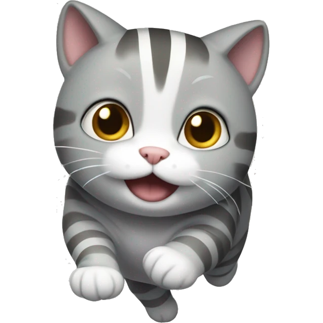 Chubby grey striped cat jumping emoji