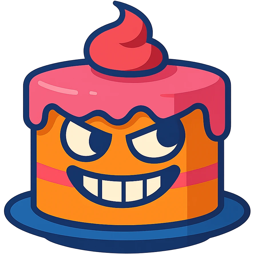 funny cake with a mischievous face emoji